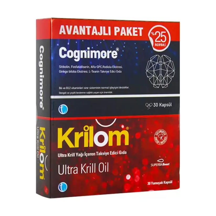 Cognimore 30 Kapsül + Krilom Ultra Krill Oil 30 Kapsül - Avantajlı Paket Cognimore 30 Kapsül + Krilom Ultra Krill Oil 30 Kapsül - Avantajlı Paket