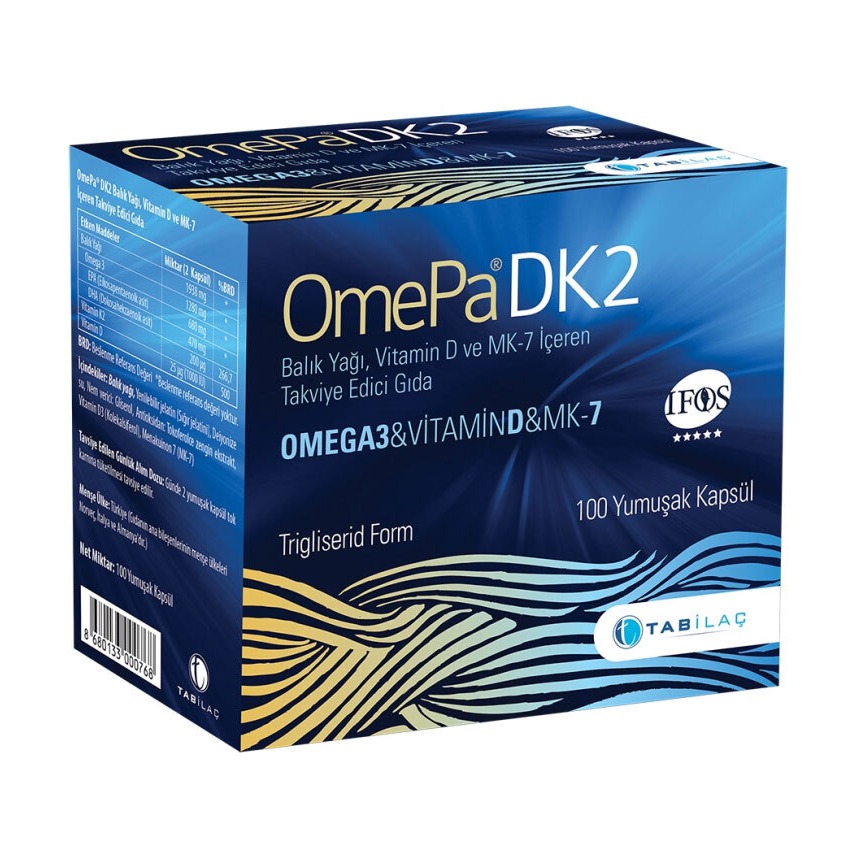 Omepa DK2 Omega 3 & Vitamin D & MENAQ7 100 Yumuşak Kapsül Omepa DK2 Omega 3 & Vitamin D & MENAQ7 100 Yumuşak Kapsül