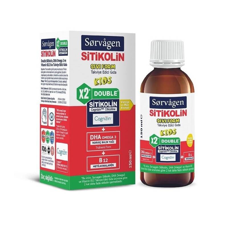 Sorvagen Double Sitikolin Sıvı Form-Sitikolin DHA Omega 3 ve B12 150 ml Sorvagen Double Sitikolin Sıvı Form-Sitikolin DHA Omega 3 ve B12 150 ml