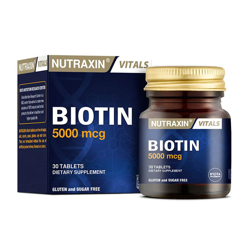 8680512628613.jpg Nutraxin Biotin 5000 mcg Takviye Edici Gıda 30 Tablet - Görsel 1
