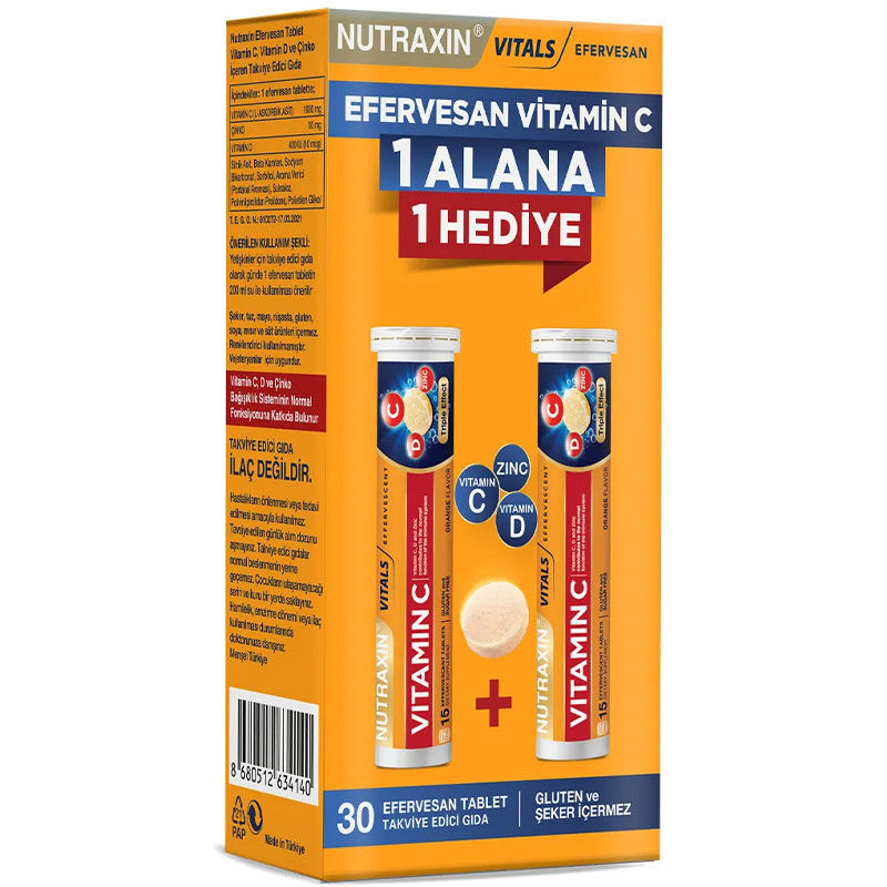 8680512634140.jpg Nutraxin Efervesan - Vitamin C-D-ZINC 15 Efervesan Tablet - 1 ALANA 1 BEDAVA - Görsel 1