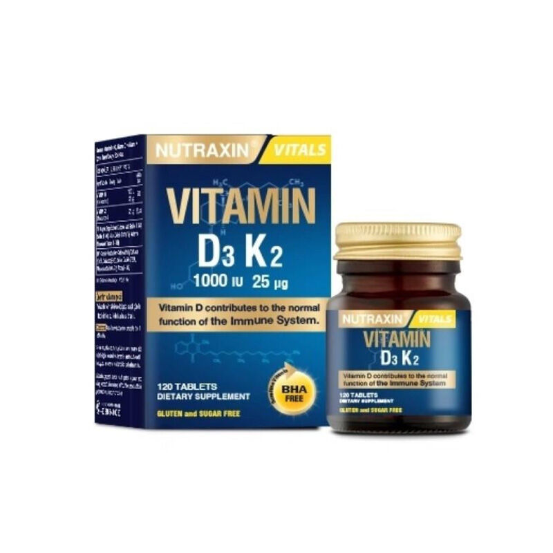 8680512635345.jpg Nutraxin Vitamin D3 K2 Vitamini İçeren Takviye Edici Gıda 120 Tablet - Görsel 1